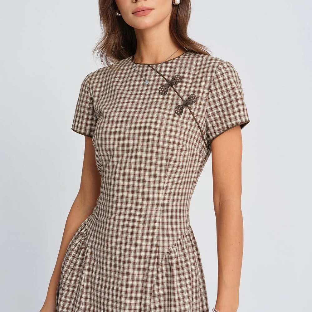 RIHOAS Brown and Cream Gingham Midi Dress - Picture 4 of 7